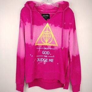 Red Fox Dip Dyed Distressed Barbiecore Only God Can Judge Me Graphic Hoodie Sz.M